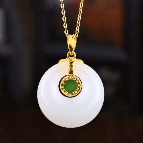 2021 Sterling Silver Retro Style Ruyi Jade Lotus Pendant Imitation Khotan Jade White Chalcedony Necklace For Women Lucky Jewelry