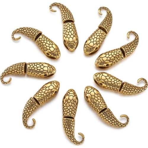 Pandahall 10Sets Tibetan Style Snake Head Clasps Alloy Hook Clasp End Cap Finding for Leather Cord Bracelet Making 23x12x9mm