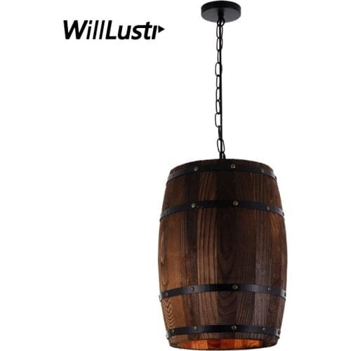 Retro Wood Barile Pendant Lamp Industrial Bucket Suspension Light Hotel Bar Cafe Bistro Loft American Country Wooden Lighting