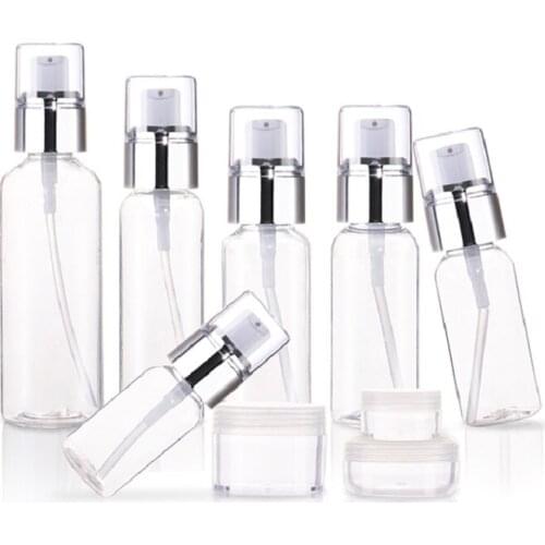 30pcs 30ml 50ml 60ml 100ml Empty Clear Plastic Spray Bottle Silver Lotion Bottle Cosmetic Packaging Small Cream Jars 5G 10G 15G