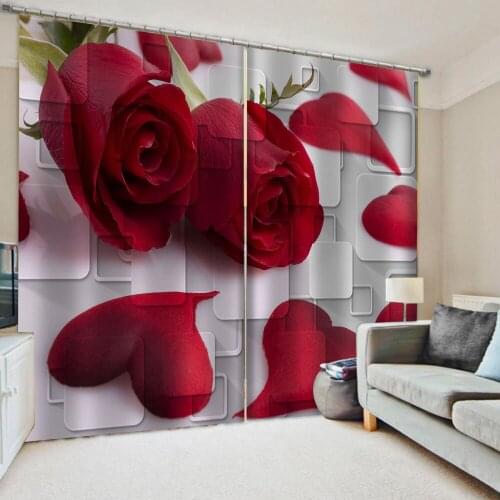 Luxury 3D Window Curtains Living Room wedding bedroom Photo red rose curtains 3d stereoscopic curtains