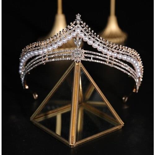 Luxury Pearl Bridal Crystal Tiaras Crown Princess Queen Pageant Prom Rhinestone Veil Tiara Party Wedding Hair Accessories
