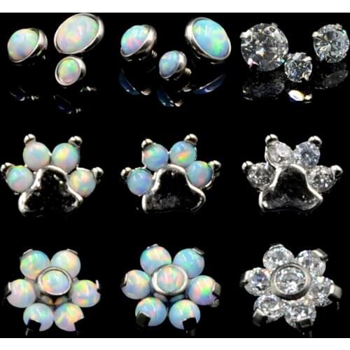 Sowlove-3 Pieces Surgical Steel Lip Ring Earring Opal Zircon Threaded Labret Stud Ear Tragus Cartilage Body Piercing Jewelry 16G