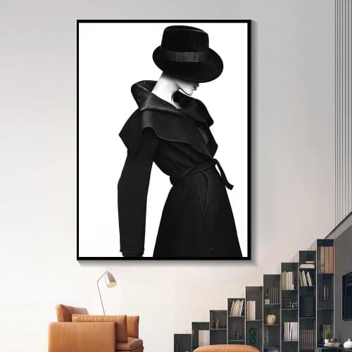 Nordic Canvas Wall Art Poster Black White Elegant Lady Women Figure Scandinavian Decor Picture for Living Room Home Unstertched