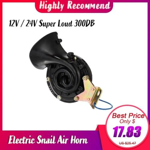 Super Loud 300DB 12V 24V Black Electric Snail Horn Air Horn Raging Sound For Car Motorcycle Truck Boat Auto Accessories