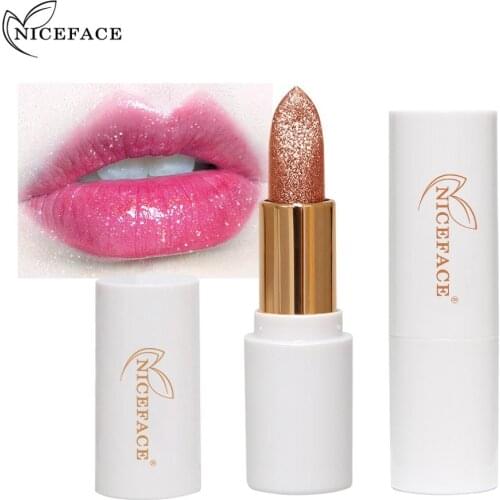 Moisturizing lip stick shiny glitter temperature changing colors long lasting waterproof green gold diamond jelly lipstick QB068