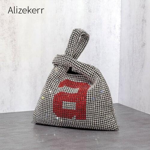 Shiny Crystal Evening Clutch Bag 2021 Luxury Designer Silver Letter Diamond Party Handbag Ladies Fashionable Little Purses Chic
