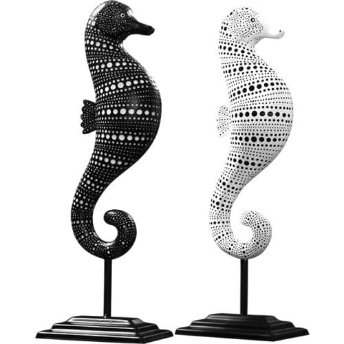 Vintage Seahorse Sculpture Base Mounted Resin Sea Horse Statue Marine Life Craft Ornament Embellishment Home Decor Accessories