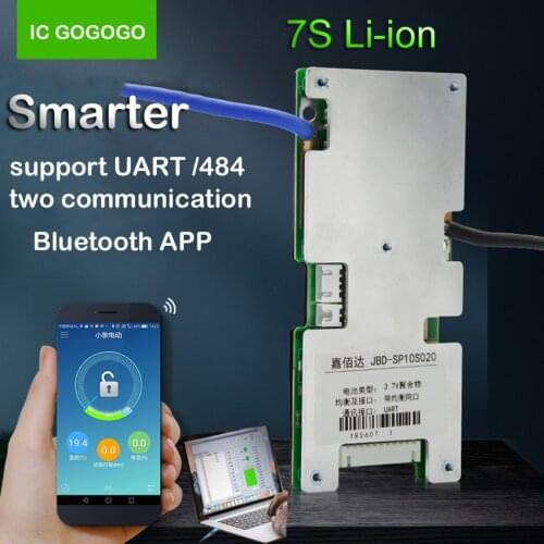 7S Smart Lithium Battery Protection Board UART 485 Dual Communication Bluetooth APP Display Control Li-ion Lipo BMS 24V eBike