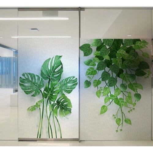 Green Plants Frosted Stained Window Film Static Cling Glass Covering PVC Water-Proof Privacy Protection Sticker Home Decoration