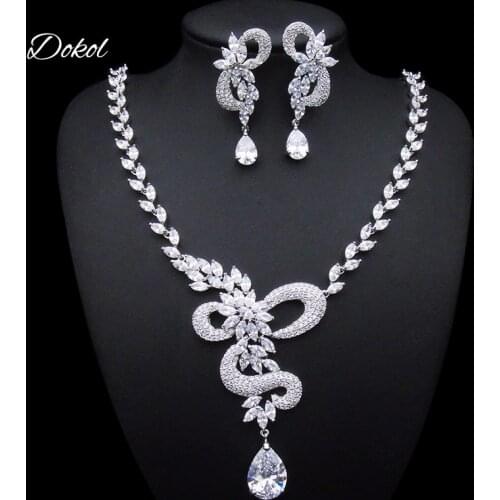 DOKOL Exquisite Micro Inlay CZ Stone Necklace Earring Sets Clear Tear Drop Crystal Women Jewelry for Party Bridesmaids DKS0080