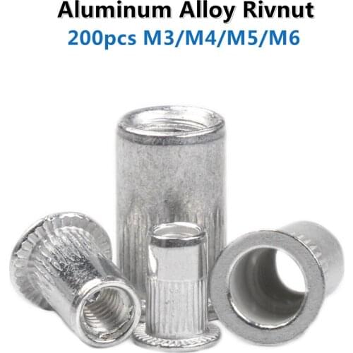 200pcs M3 M4 M5 M6 Rivet Nuts Aluminum Flat Head Threaded Insert Nut Rivet Cap Set Threaded Insert Nut Kit