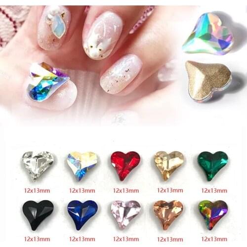 30Pcs Nail Art Heart Diamond Jewelry 12x13mm Pointed Bottom Shaped Gems Big Peach Heart Shap Diamond Nails Decorations