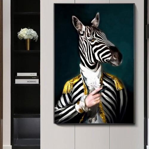 Abstract Portrait Zebra Head and Human Body Mural Poster Family Room Childrens Room Bedroom Wall Decoration Canvas Art No Frame