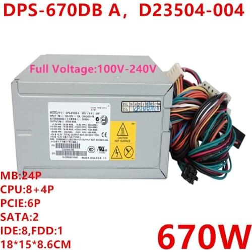 New Original PSU For Delta 670W Power Supply DPS-670DB A D23504-004