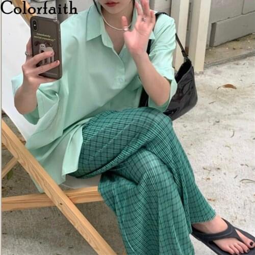 Colorfaith New 2021 Women Summer Autumn Blouses Shirts Casual Oversize Elegant Solid Fashionable Office Lady Wild Tops BL1716