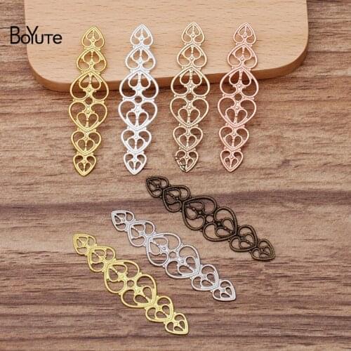 BoYuTe (50 Pieces/Lot) 15*57MM Metal Brass Heart Filigree Findings Diy Hand Made Hair Jewelry Accessories Wholesale