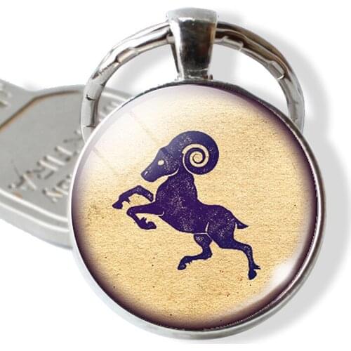 ESSPOC 12 Zodiac Keychains Glass Cabochon Constellation Key Chain Birthday Gifts Horoscope Astrology Glass Keyring