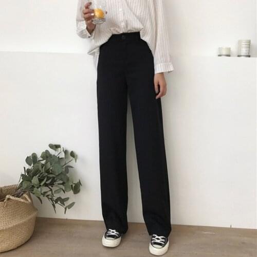 Pants Women High Waist Straight Solid Simple All-match Korean Loose Full Length Pant Trendy Leisure Pocket Trousers Womens Pant