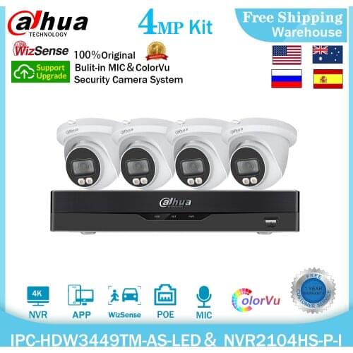 Dahua 4MP IP Camera Wizsense IPC-HDW3449TM-AS-LED 4K NVR NVR2104HS-P-I H.265+ POE CCTV Video Recorder Surveillance System Kit