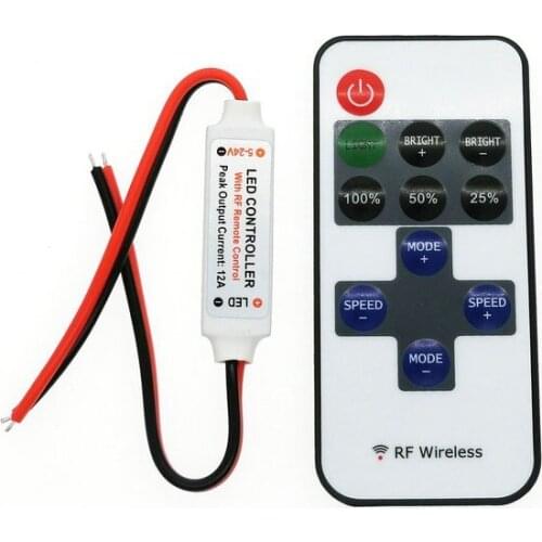 DC 5~24V RF Wireless Remote Control Drive 10m Remote Distance For Car Motorcycle LED Ambient Light Strip（Without battery