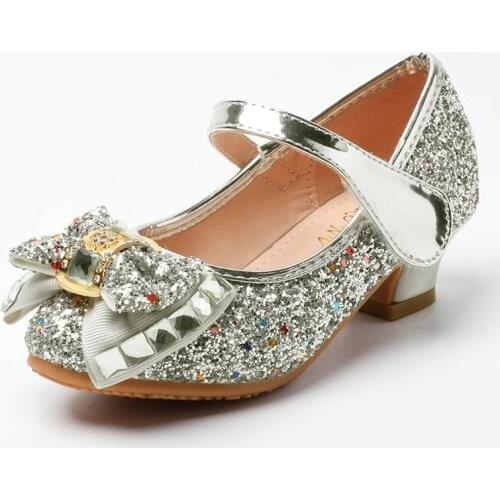 Kids Shoes Girls Leather Princess Shoes with Heel Fashion Glitter Shoe Soft Bottom for Dance Party Spring Summer SJD007