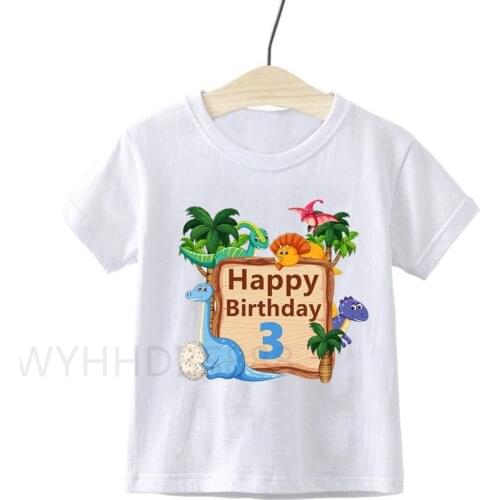 Kids Dinosaur Shirt Cute Little Dinosaur Print New Summer T-Shirt Happy Birthday T Shirt Number T Shirt Dinosaur Number T Shirt