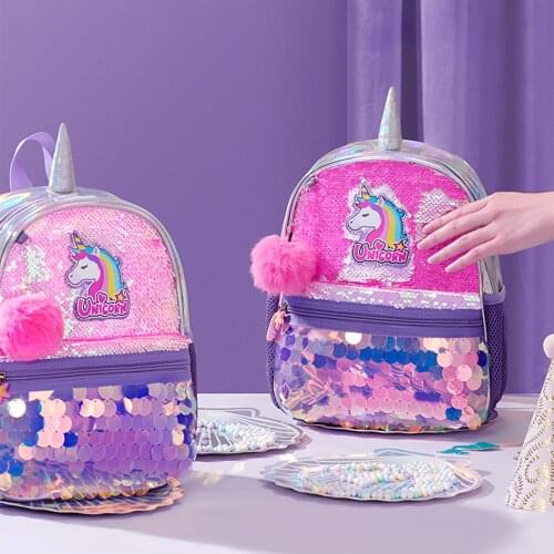 Kindergarten schoolbag girls and boys children Lovely princess backpack Lightweight Gift Elementary - Reversible Sequin,Unicorn