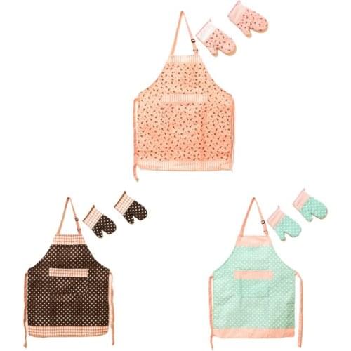 Apron with Set of 2 Lovely Heat Resistant Cotton Oven Mitts Set for Kitchen Cooking and Baking Cafe,Working Shop K0AB