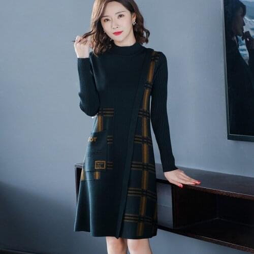 Cardigan Womens Knit Dress Fall Winter New Plus Size 6xl Round Neck Women Clothing Thicken Warm Bottoming Wool Dress Feminine