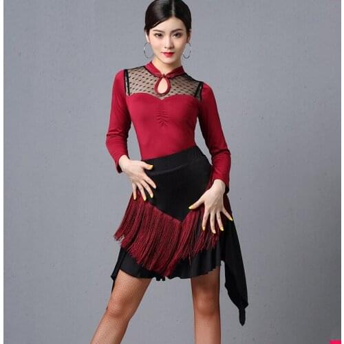Classical Latin Dance Dress Women Oriental Cheongsam Sexy Tassel Dress Female Ballroom Tango Salsa Practice Flapper Dress DL4713