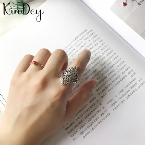 Kindey Retro Vintage Silver Color Large Flower Rings For Women Engagement Rings Open Finger Jewelry