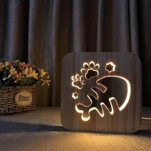 Creative Novelty Wood Fish Bone Lamp USB Night Light Solid Wood Carving Hollow LED Night Lamp for Bedroom Decoration Light Gift