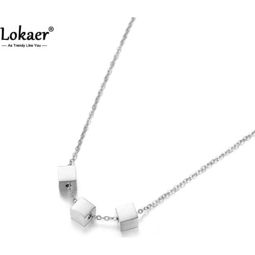 Lokaer Fashion Stainless Steel Geometric 3 Pcs Square Chokers Necklace Jewelry Lovely Pendant Necklace For Women N18001