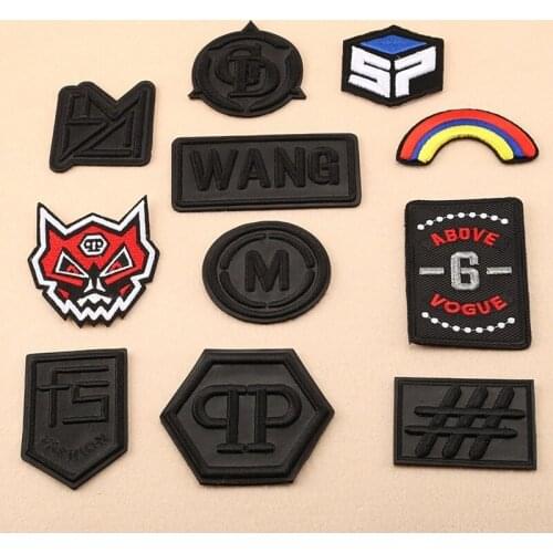 50pcs/lot Black Badge Embroidery Patches Letters Clothing Decoration Accessories Diy Iron Heat Transfer Applique Clothes