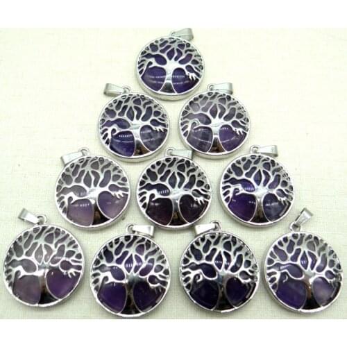 Natural stone Turquoises Quartz crystal Opal Color Tree of Life Round Shaped pendant for diy Jewelry making necklace Accessories