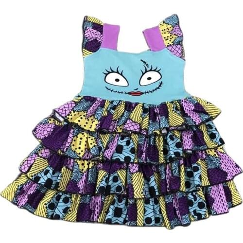 New Boutique Cartoon Hallowmas Print Girls Twirl Dress Children Clothing Set Kid Clothes Outfit