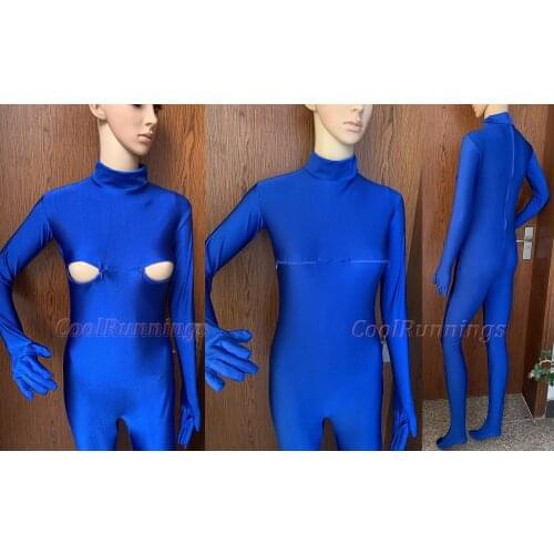 New Adult Sexy Unisex Chest Bust Zipper Zentai Spandex Suit Costumes Unitard Halloween Party