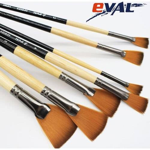 Eval 7pcs/Set Professional Fan Shape Nylon Hair Black Wooden Oil Painting Watercolor Brush For Art Supplies Student Drawing Set