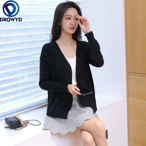 2021 Autumn and Winter New Korean Version of The V-neck Loose Knit Cardigan Long Sleeves Slim Slimming Small Coat Jacket Women