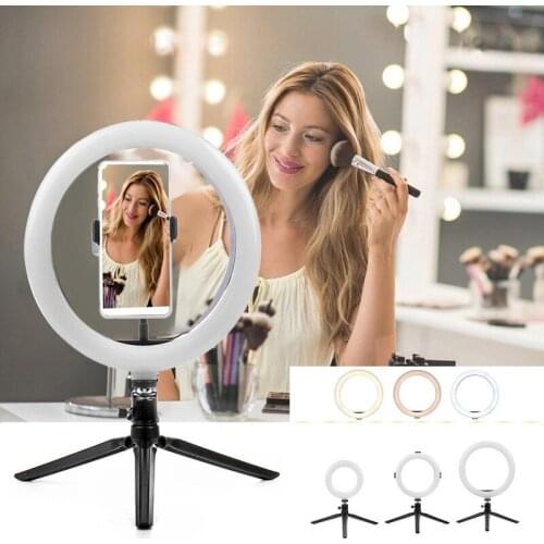 Portable Ring Light LED Makeup Ring Lamp USB Selfie Ring Lamp Phone Holder Tripod Stand Photography Lighting
