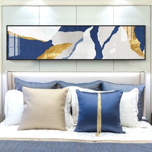 Luxury Marble Modern Abstract Blue and Gold Poster Print Painting Geometry Mountain Wall Art Pictures for Living Room Home Decor