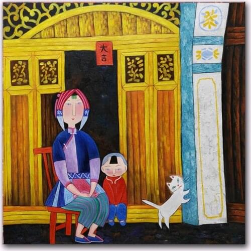 Hand painted Oil Painting on Canvas Hu YongKai Chinese Contemporary Art Woman Wall Art Pictures for Living Room Home Decor #1006