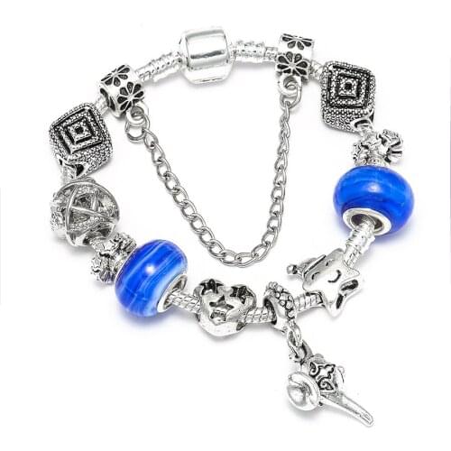 Seialoy Magic Lamp Charm Bracelets For Men boy Original Blue Crystal Star Beaded Bracelet Bangle Children Jewelry Gifts