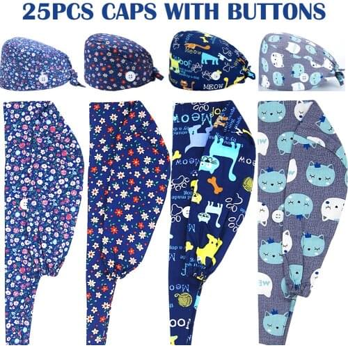 Wholesale Unisex Cotton Scrub Cap Anime Printing Nursing Uniform Accessories Pet Shop Lab Chef Working Scrubs Hats Women Men