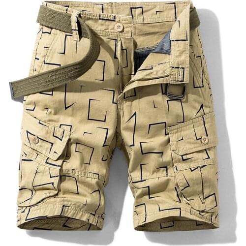 2021 Summer New Men Printed Cargo Shorts Casual Loose Knee Length Mens Cargo Shorts Vintage Classical Multi Pocket Cargo Shorts