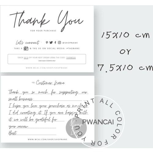 Packaging Insert Cards Editable Black Business Thank You Card,Customer Thank You Note For Your Order Insert Parcel 10X15/7.5x10