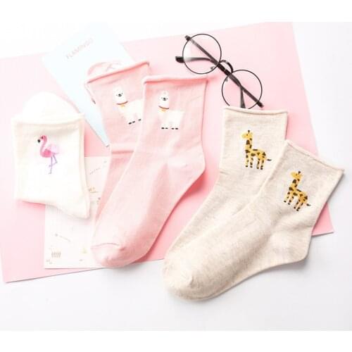 Spring Autumn High Quality Cute Funny Harajuku Cartoon Women Socks Animals Pattern Casual Cotton Short Socks for Female Winter