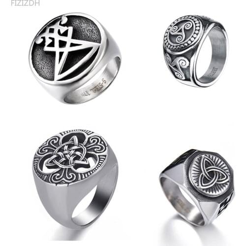 Vintage Flower Religion Rings Ireland Punk Stainless Steel Rings for Women Man Jewelry Engraving Totem Ring