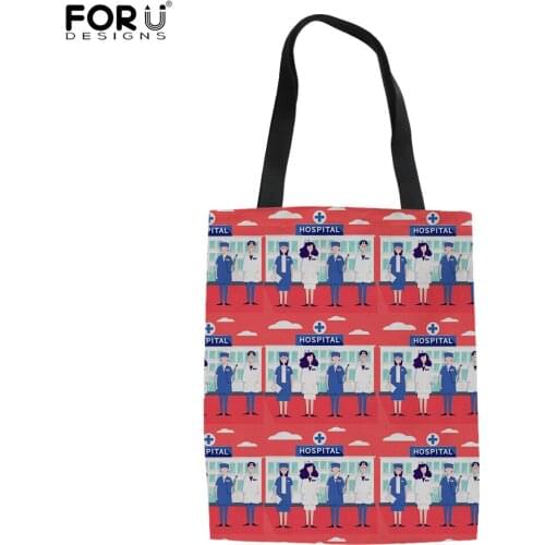 FORUDESIGNS Women Canvas Bag for Ladies Fashion Shoulder Linen Tote Handle Big Bag Hospital Nurse Pattern High Quality Bag